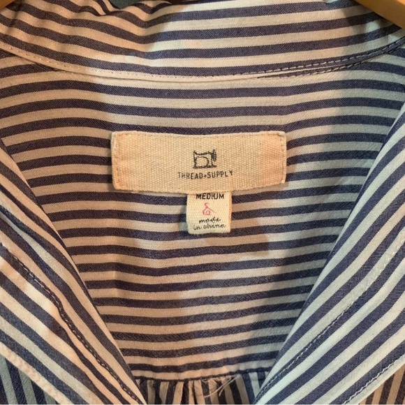 Thread & Supply size medium Navy and White Striped Button-Down Shirt - Picture 2 of 6